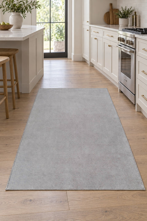 Moreno Modern Kitchen Rug – Gray in a kitchen