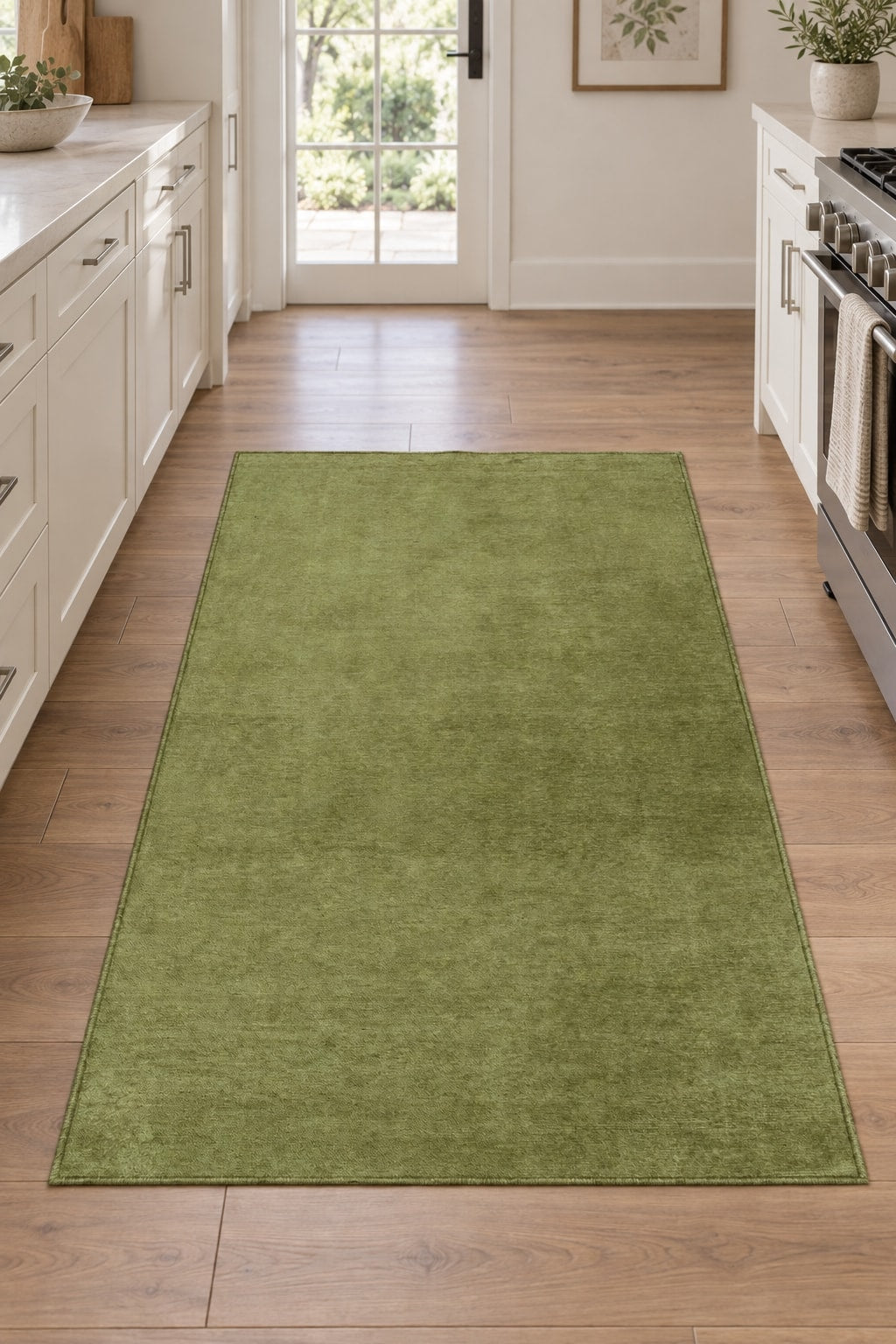 Moreno Modern Kitchen Rug – Green in a kitchen