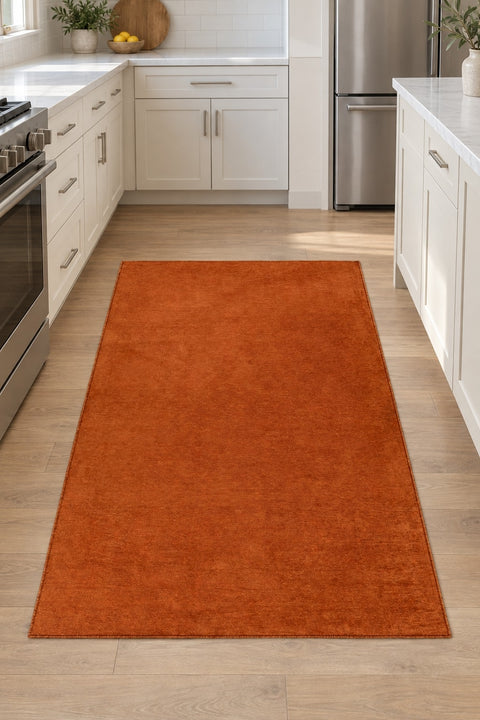 Moreno Modern Kitchen Rug – Terracotta in a kitchen