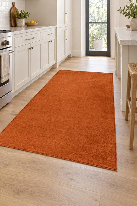 Moreno Modern Kitchen Rug – Terracotta in a kitchen