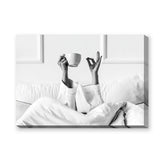 Morning Coffee Minimalist Wall Art – Black and White Bed Coffee Print