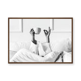 Morning Coffee Minimalist Wall Art – Black and White Bed Coffee Print