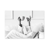 Morning Coffee Minimalist Wall Art – Black and White Bed Coffee Print