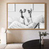 Morning Coffee Minimalist Wall Art – Black and White Bed Print