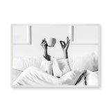 Morning Coffee Minimalist Wall Art – Black and White Bed Print