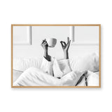 Morning Coffee Minimalist Wall Art – Black and White Bed Print