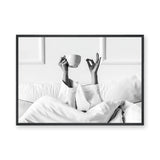 Morning Coffee Minimalist Wall Art – Black and White Bed Print