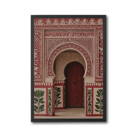 Moroccan Doorway Wall Décor, Islamic Architecture Décor Poster, Red Arch Moroccan Decor for Boho Living Room, Ornate Archway Aesthetic Home Art