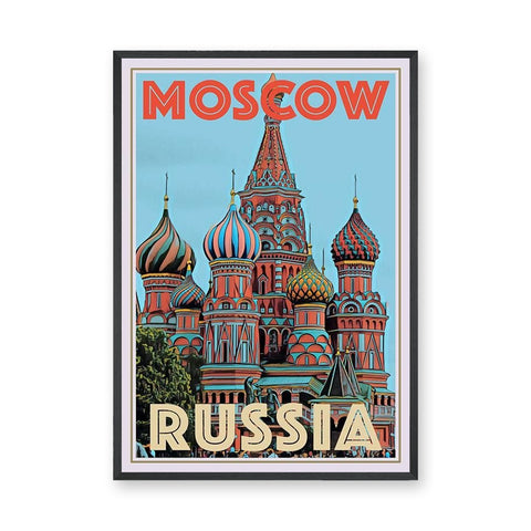Moscow Russia Vintage Wall Art – Saint Basil's Cathedral Travel Print
