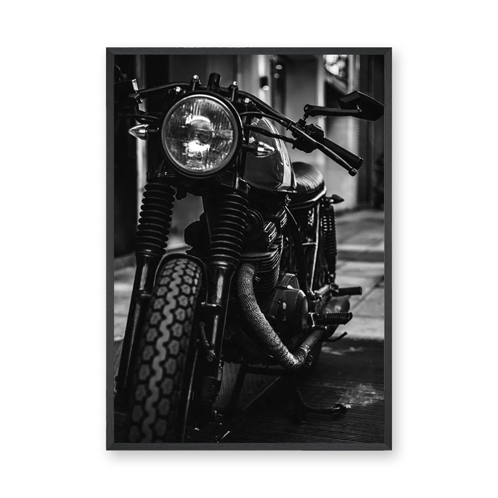 Motorcycle Photography Modern Wall Art – Black and White Vintage Front View