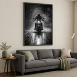 Motorcycle Photography Wall Art – Black and White Rain Ride