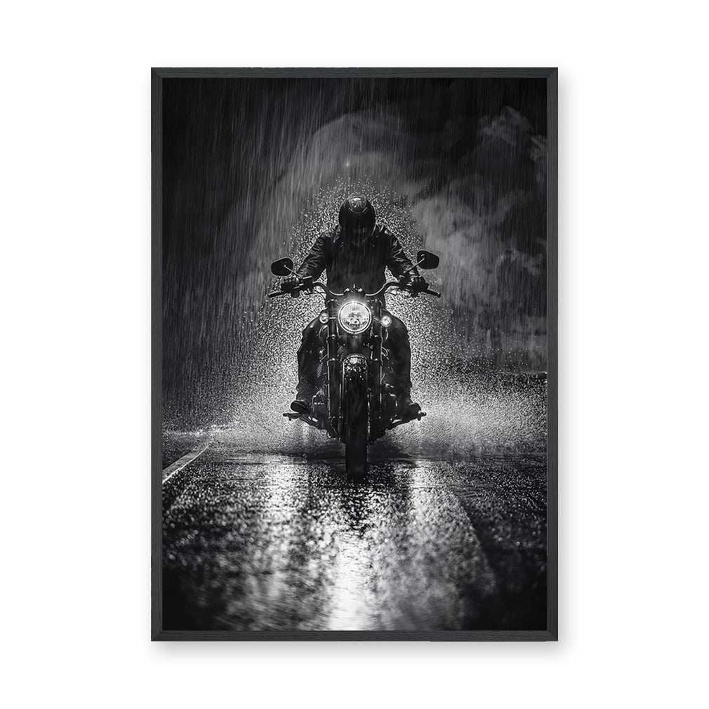 Motorcycle Photography Wall Art – Black and White Rain Ride