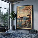 Mount Fuji Cherry Blossom Vintage Wall Art – Japanese Shrine Scene