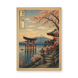 Mount Fuji Cherry Blossom Vintage Wall Art – Japanese Shrine Scene