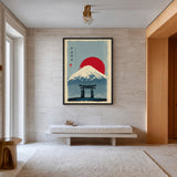 Mount Fuji Torii Vintage Wall Art – Red Sun Japanese Landscape Print