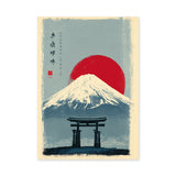 Mount Fuji Torii Vintage Wall Art – Red Sun Japanese Landscape Print