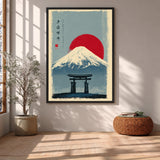 Mount Fuji Traditional Wall Art – Red Sun Torii Gate Japanese Print