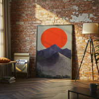 Mountain Landscape with Red Sun Aesthetic Décor Poster Home Wall Poster