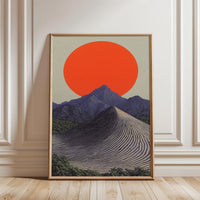 Mountain Landscape with Red Sun Aesthetic Décor Poster Home Wall Poster