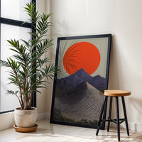 Mountain Landscape with Red Sun Aesthetic Décor Poster Home Wall Poster