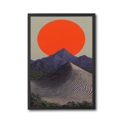 Mountain Landscape with Red Sun Aesthetic Décor Poster Home Wall Poster