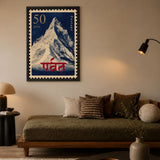 Mountain Postage Stamp Vintage Wall Art – Snowy 50 Paise Peak Print