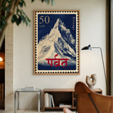 Mountain Postage Stamp Vintage Wall Art – Snowy 50 Paise Peak Print