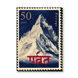 Mountain Postage Stamp Vintage Wall Art – Snowy 50 Paise Peak Print