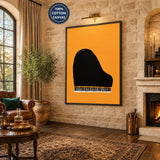Music Minimalist Wall Art – Black Grand Piano on Orange Background