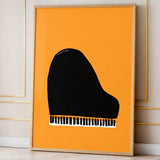 Music Minimalist Wall Art – Black Grand Piano on Orange Background