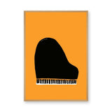 Music Minimalist Wall Art – Black Grand Piano on Orange Background