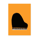 Music Minimalist Wall Art – Black Grand Piano on Orange Background