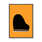 Music Minimalist Wall Art – Black Grand Piano on Orange Background