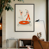 Music Retro Line Art Wall Art – Turntable Dancers on Orange Vinyl