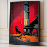 Music Retro Pop-Art Wall Art – Red Jazz Stage with Piano and Microphone
