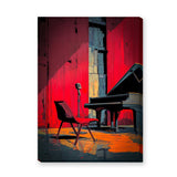 Music Retro Pop-Art Wall Art – Red Jazz Stage with Piano and Microphone