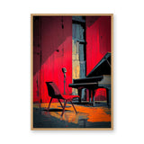 Music Retro Pop-Art Wall Art – Red Jazz Stage with Piano and Microphone