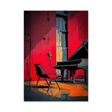 Music Retro Pop-Art Wall Art – Red Jazz Stage with Piano and Microphone
