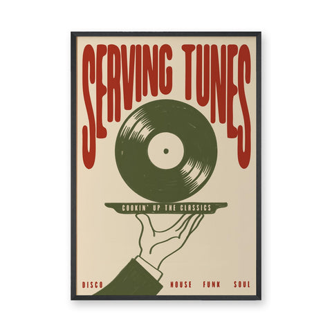 Music Typography Retro Wall Art – Serving Tunes Vinyl Record Print