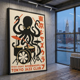 Music Typography Retro Wall Art – Tokyo Jazz Octopus Drummer