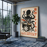 Music Typography Retro Wall Art – Tokyo Jazz Octopus Drummer
