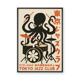 Music Typography Retro Wall Art – Tokyo Jazz Octopus Drummer