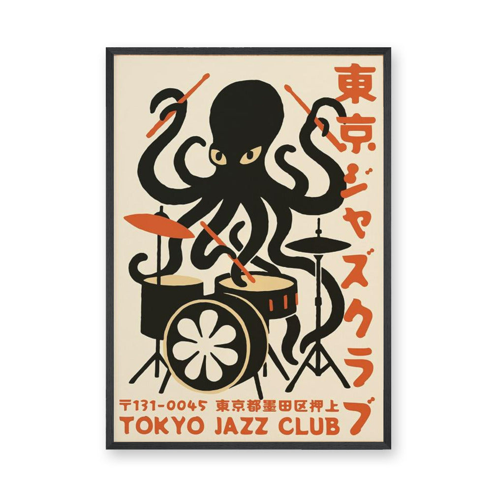 Music Typography Retro Wall Art – Tokyo Jazz Octopus Drummer