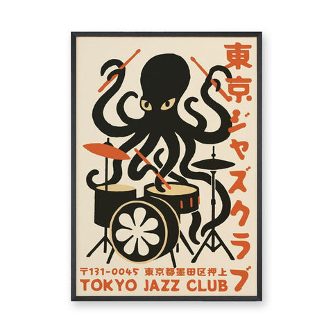 Music Typography Retro Wall Art – Tokyo Jazz Octopus Drummer