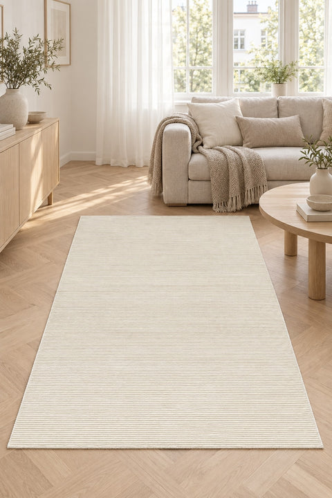 Mystic Modern Area Rug – Cream in a living room