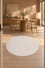 Mystic Modern Area Rug – Light Beige in a dining room