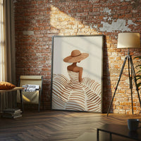 Neutral Boho Woman in Sun Hat Wall Print – Minimal Fashion Silhouette, Beige and Brown Line Fine Print