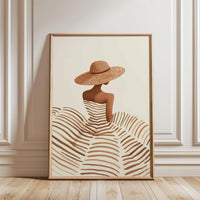 Neutral Boho Woman in Sun Hat Wall Print – Minimal Fashion Silhouette, Beige and Brown Line Fine Print