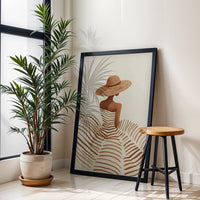 Neutral Boho Woman in Sun Hat Wall Print – Minimal Fashion Silhouette, Beige and Brown Line Fine Print