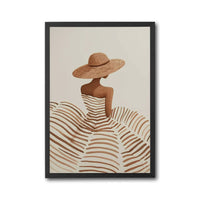 Neutral Boho Woman in Sun Hat Wall Print – Minimal Fashion Silhouette, Beige and Brown Line Fine Print